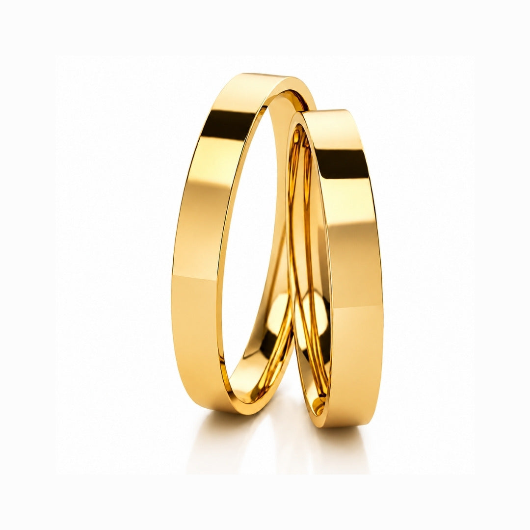 Par De Aliança De Ouro 6k Quadrada Com 4mm