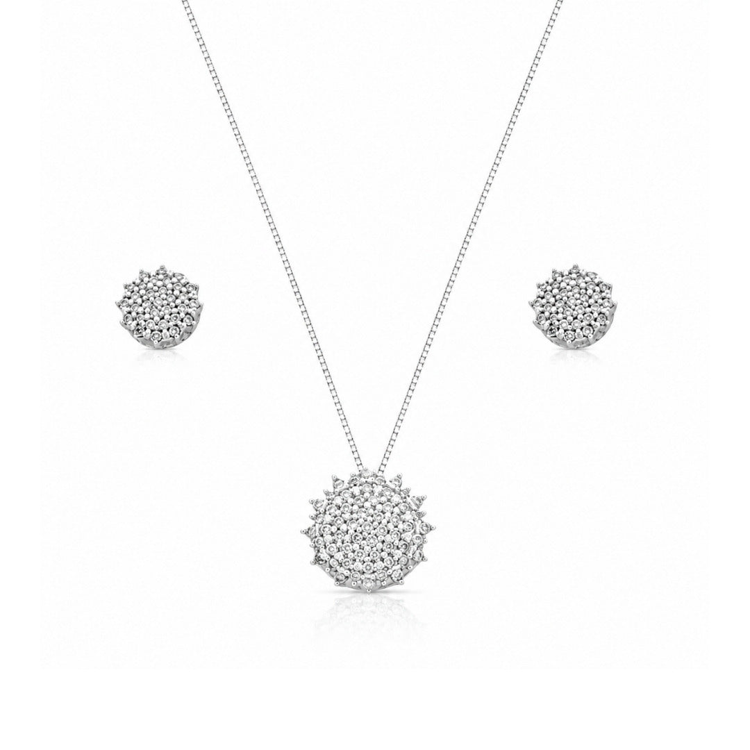 Conjunto Chuveiro com Zircônia em Prata – Brilho Sofisticado