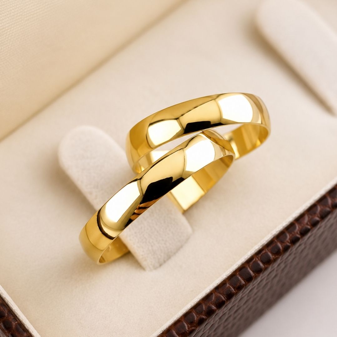 Par De Aliança De Ouro 6k Tradicional Com 4mm
