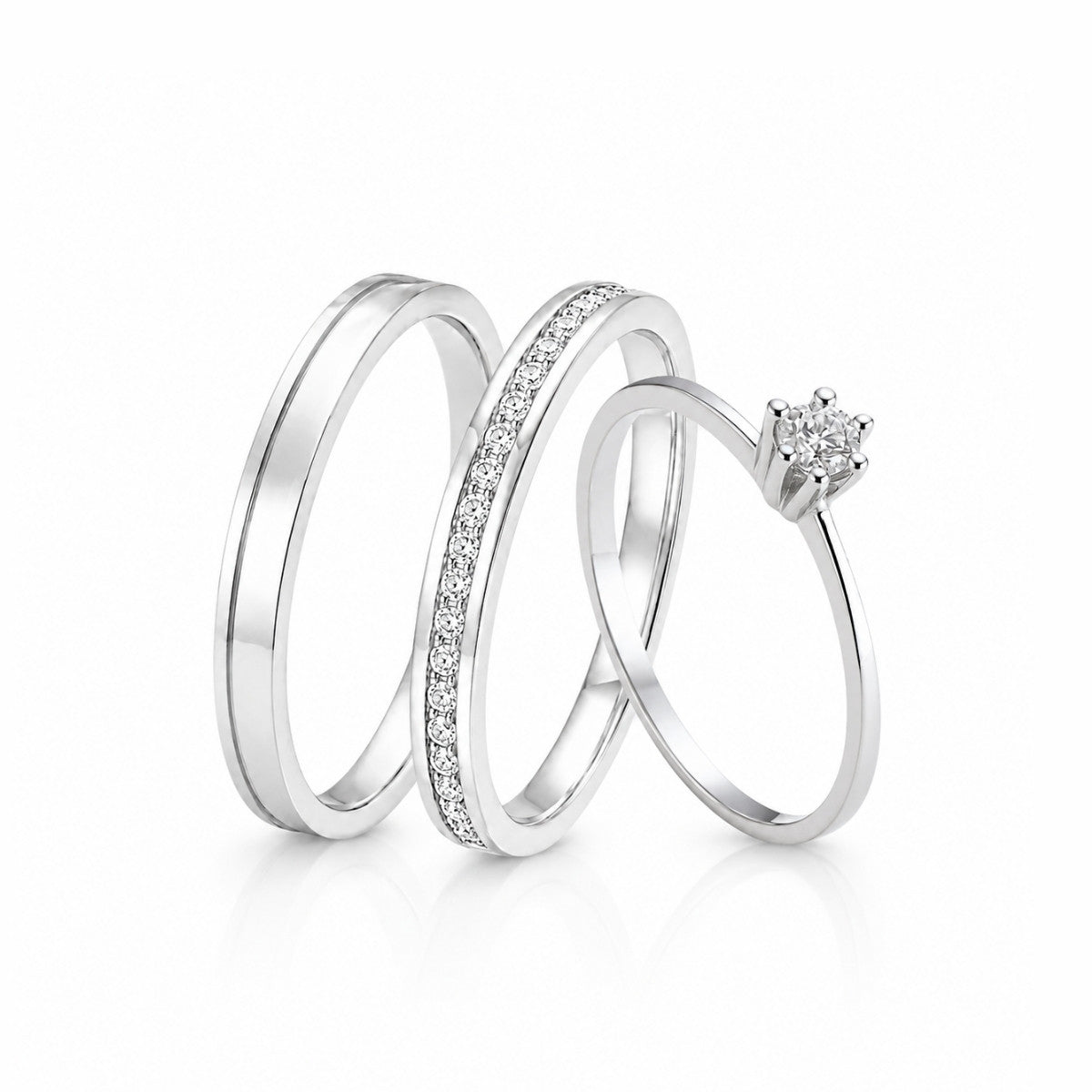Par de Alianças Canaleta e Cravejada com Zircônias Prata 950 - 3mm