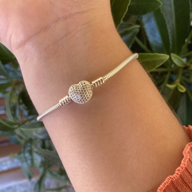 Pulseira para Berloque Coração com Zircônia