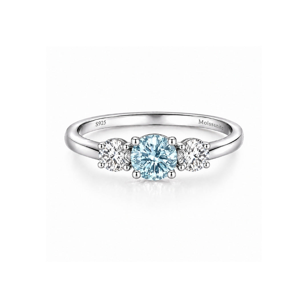 Anel 3 Pedras Moissanite Royal Blue Deep Vivid 0.8CT
