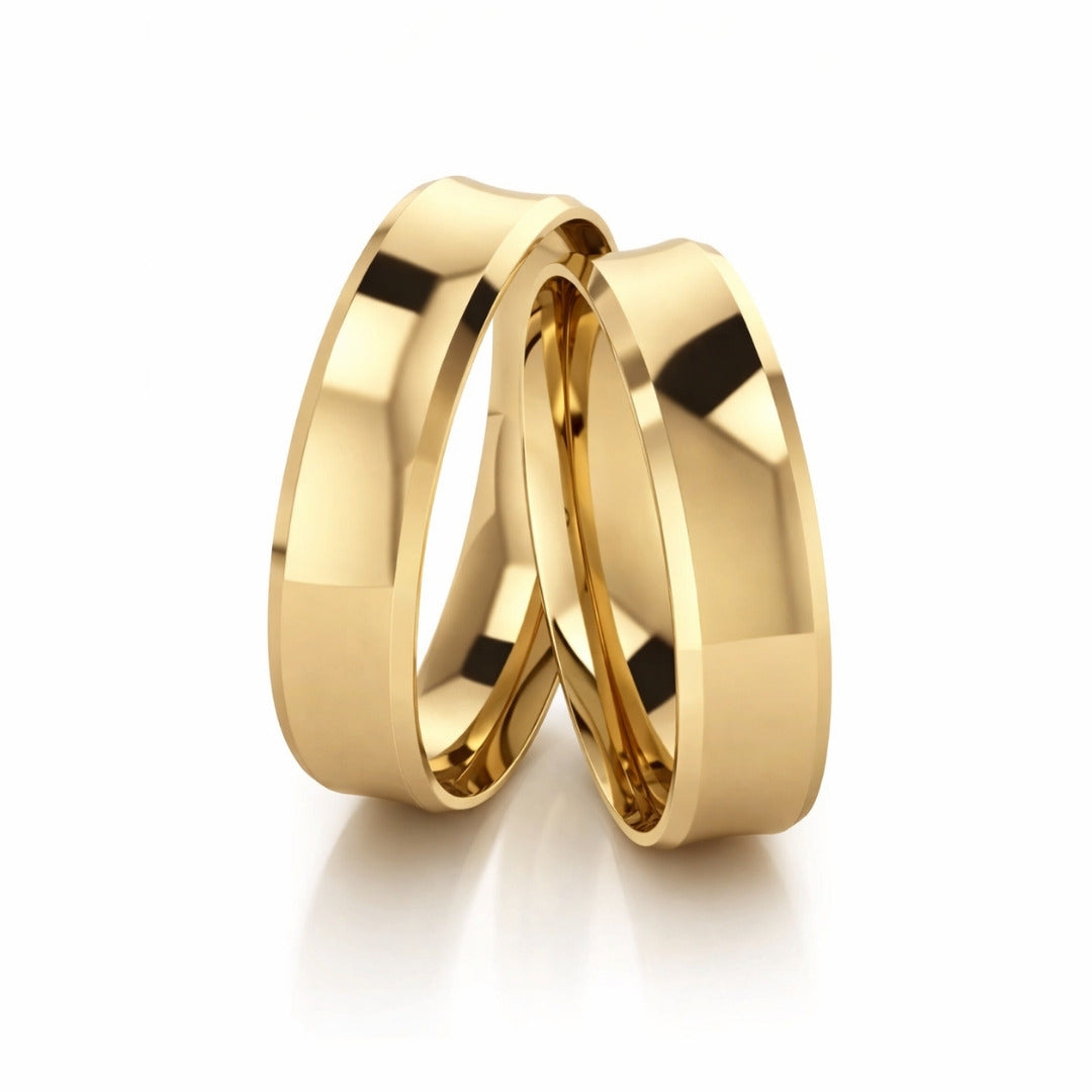 Par De Aliança De Ouro 18k Côncavo Com 5mm