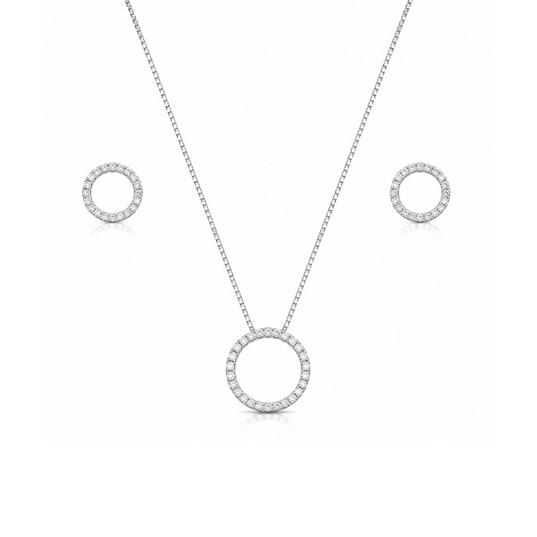 Conjunto Círculo Zircônia de Prata