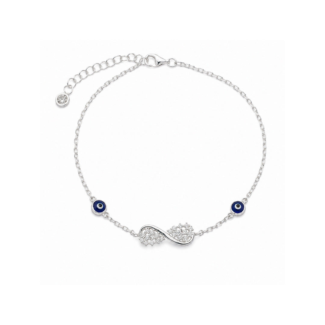 Pulseira Infinito com Olho Grego e Zircônia em Prata