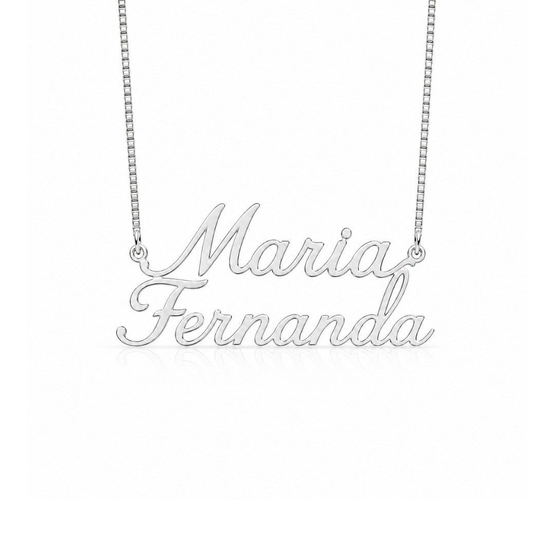 Colar Nome Composto 2 Linhas Personalizado em  Prata