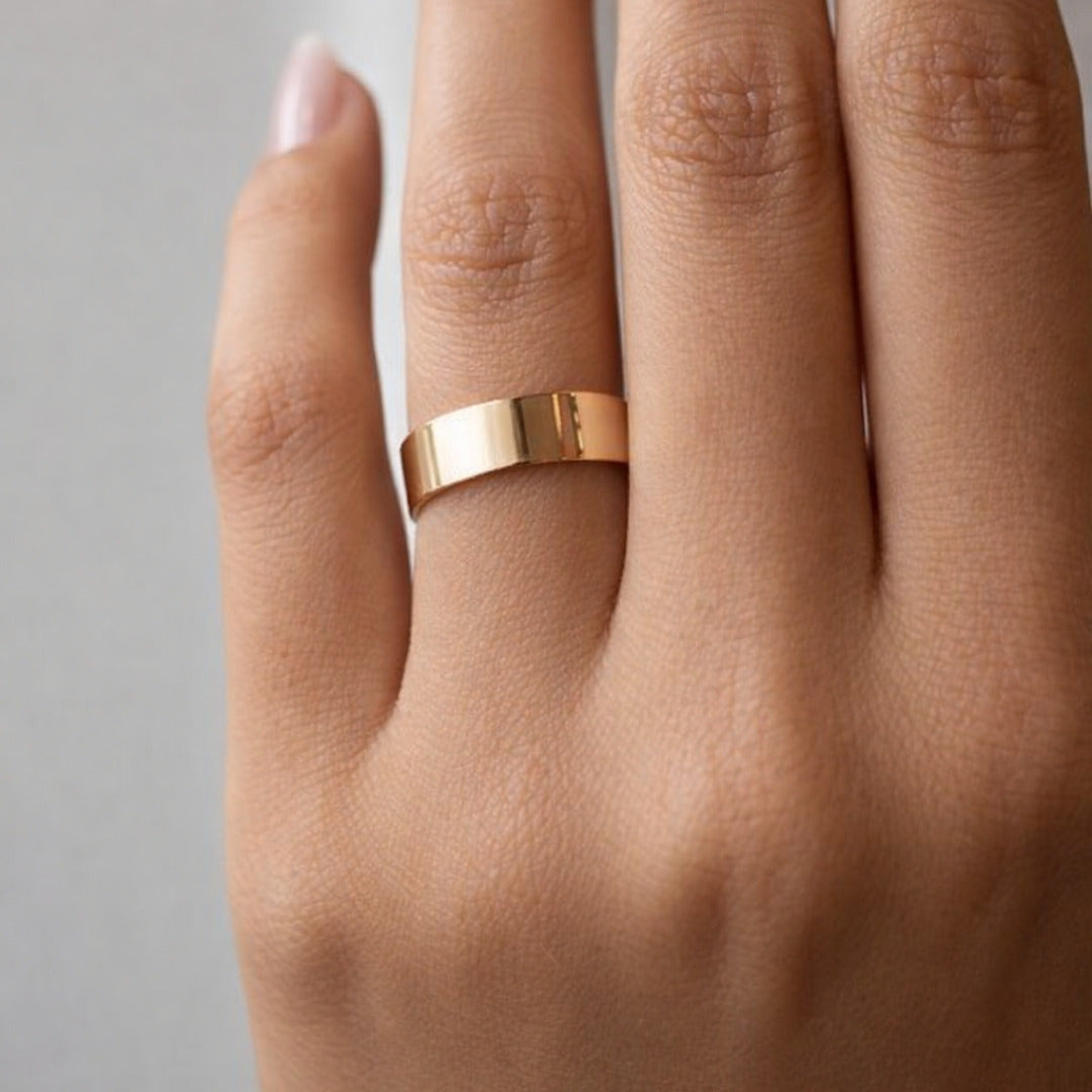 Par De Aliança De Ouro 18k Quadrada Com 5mm