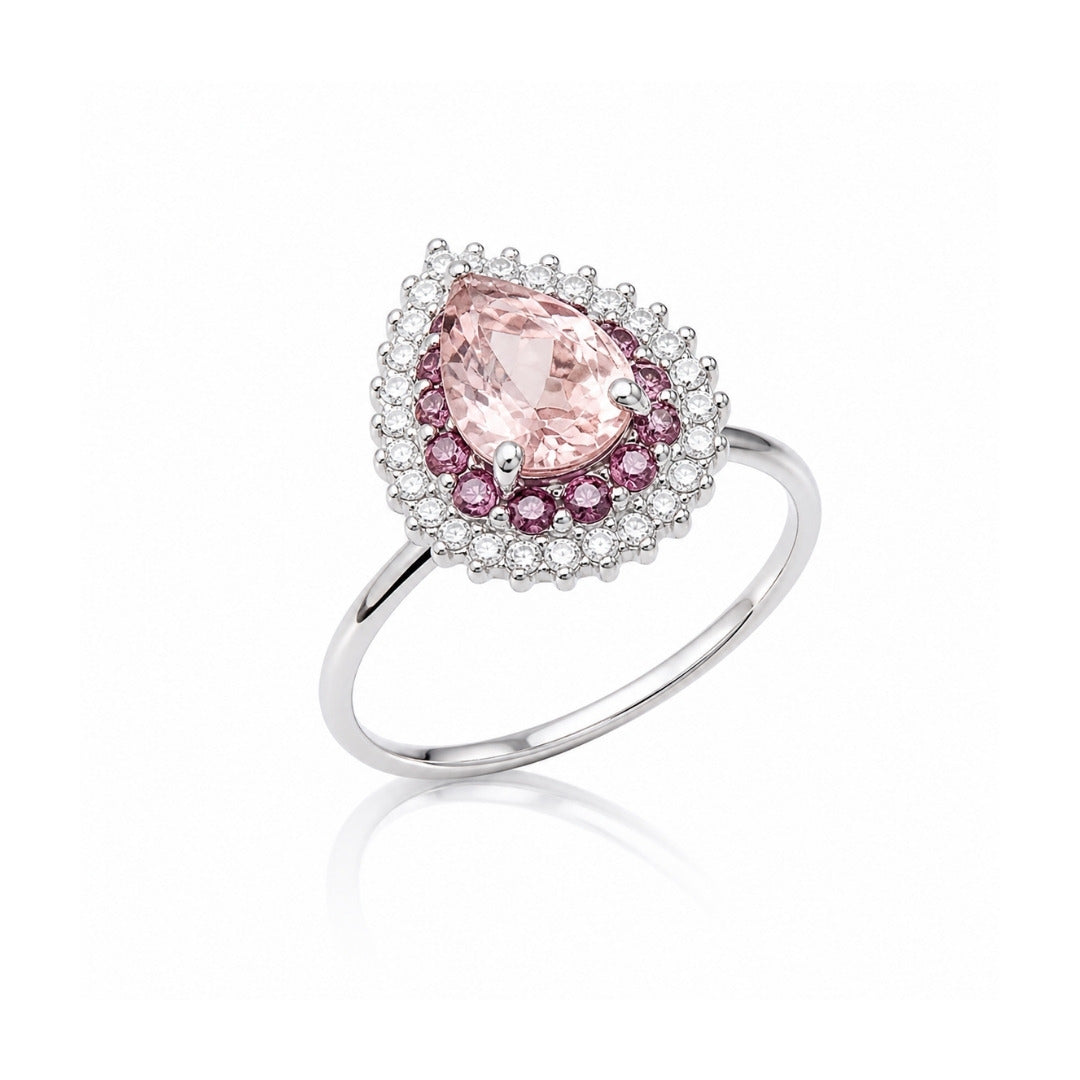Anel Cristal Morganita  de Prata