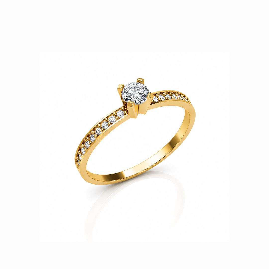 Anel Solitário Elegance em Ouro 6K com Zircônias