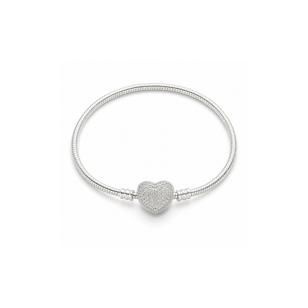 Pulseira para Berloque Coração com Zircônia