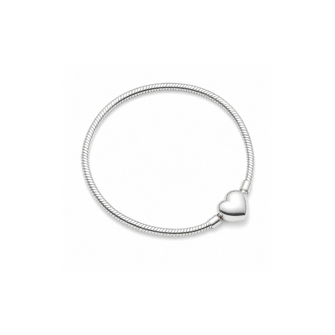 Pulseira para Berloques com Fecho Coração em Prata