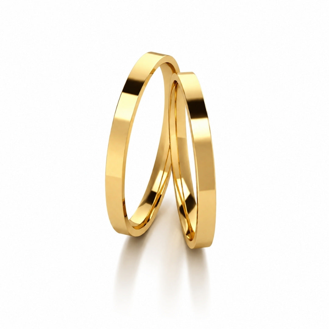Par De Aliança De Ouro 18k Quadrada Com 2mm