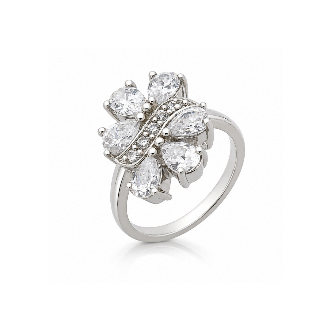 Anel Flor Zircônia de Prata