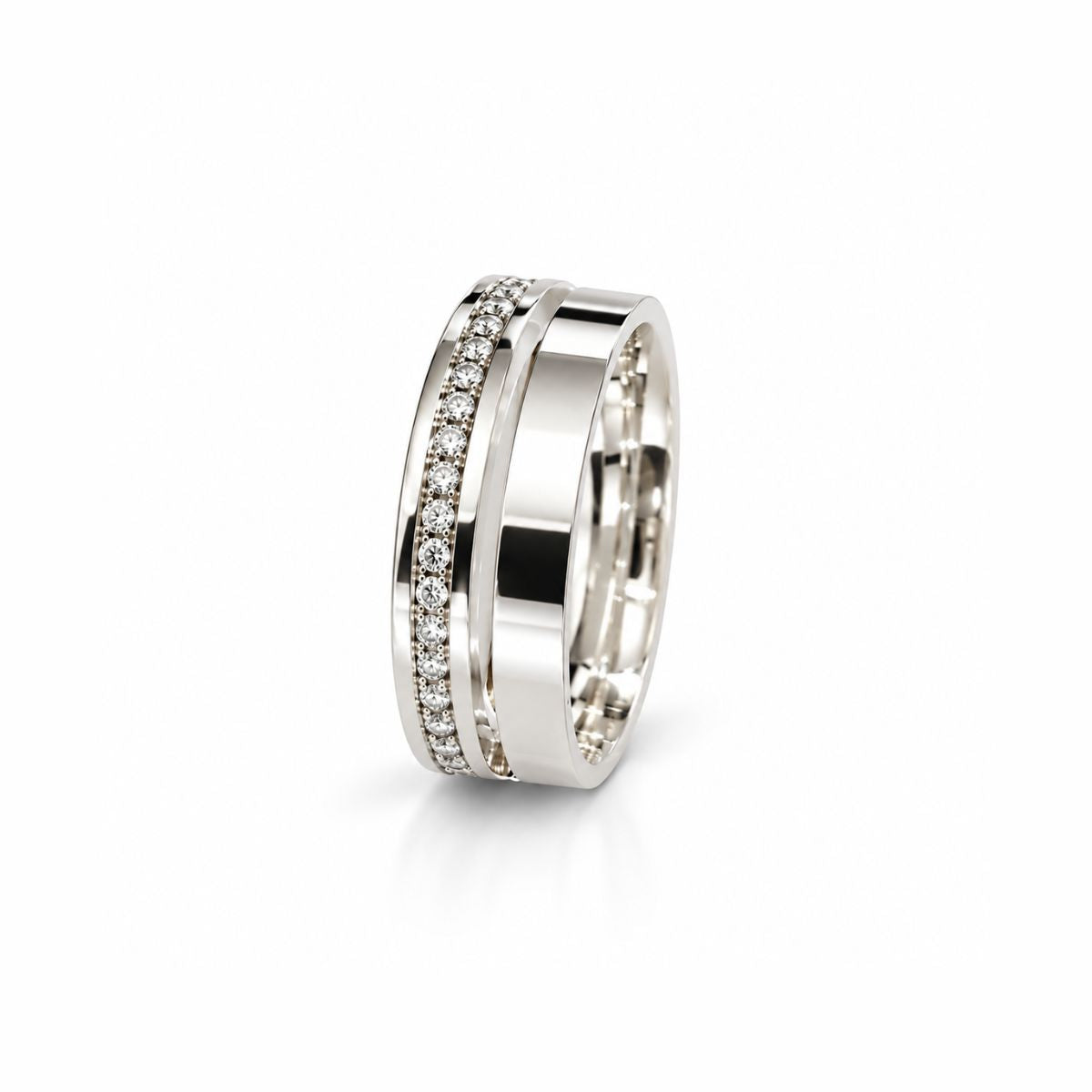 Par Alianças com Friso e Lateral Cravejada de Prata 950 – 6 mm