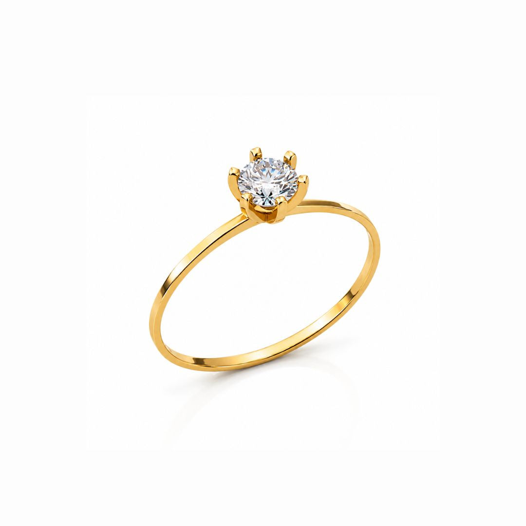 Anel Solitário Classic em Ouro 6K com Zircônia