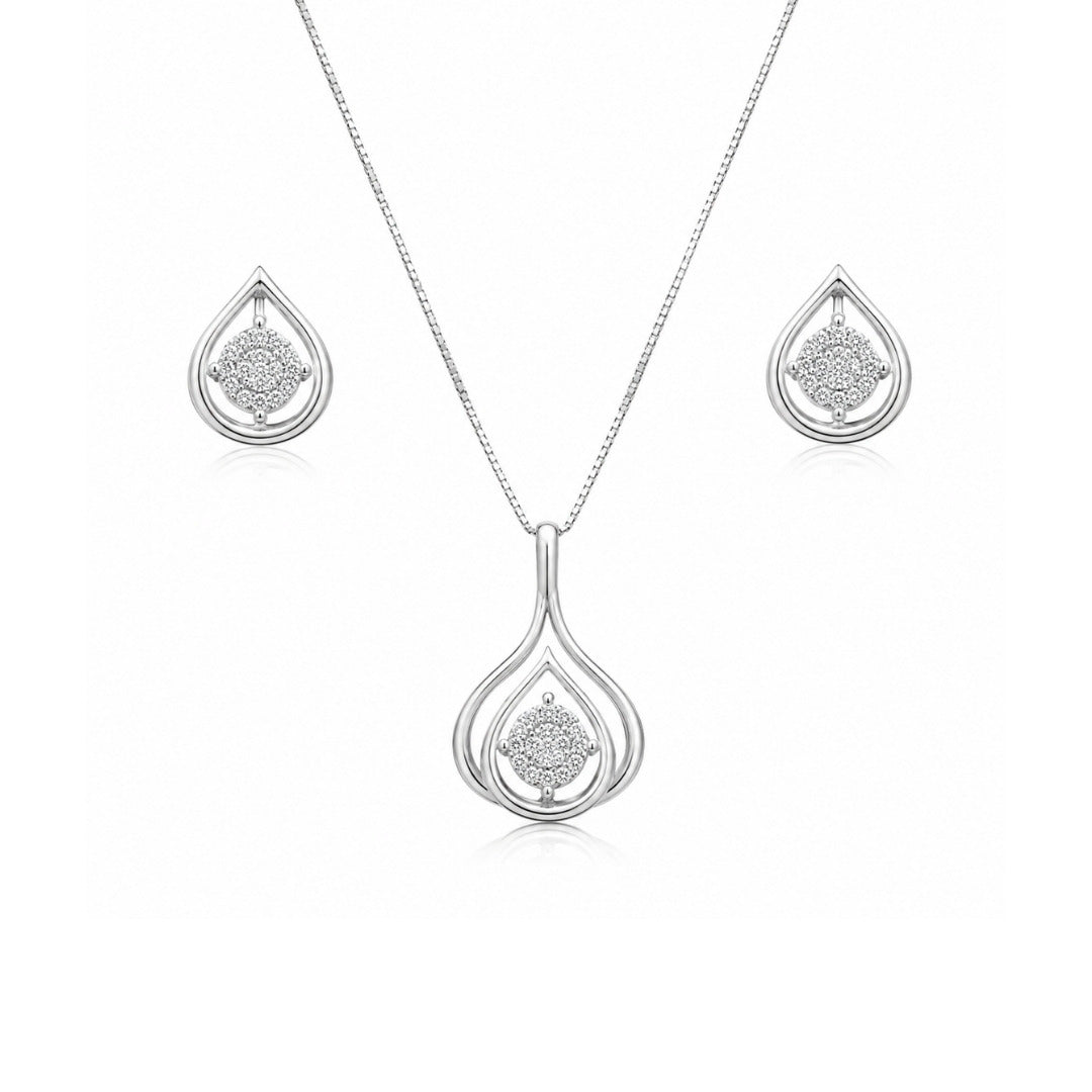 Conjunto Gota Zircônia de Prata