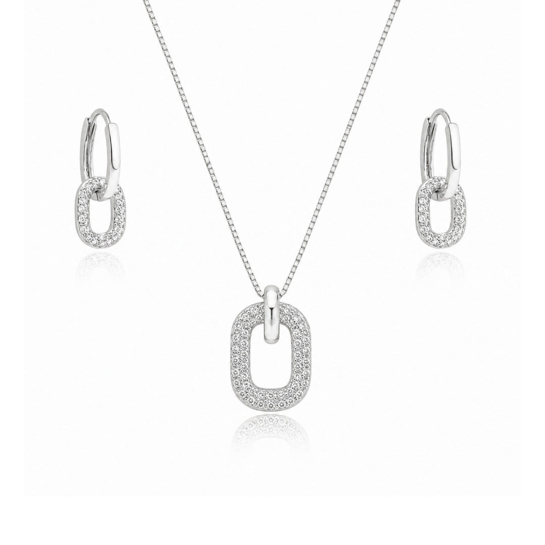 Conjunto Argola Zircônia de Prata