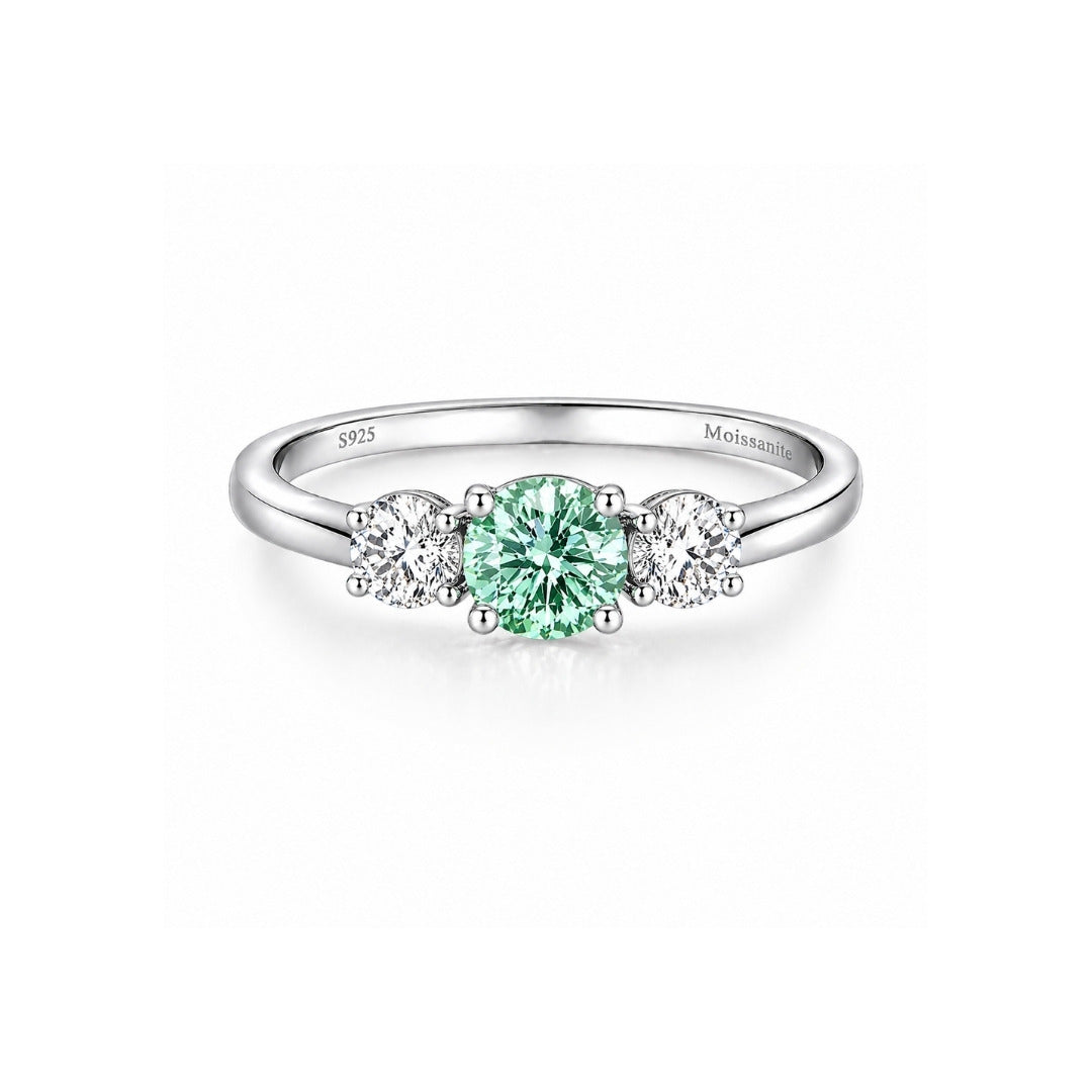 Anel 3 Pedras Moissanite Emerald Green Vivid 0.8CT