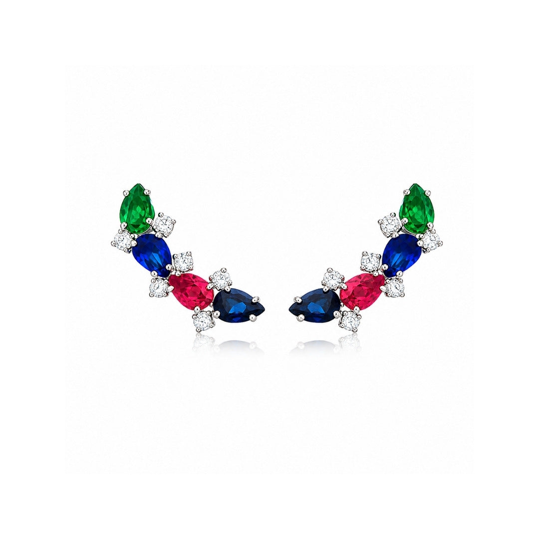 Brinco Ear Cuff Colorido com Zircônias em Prata