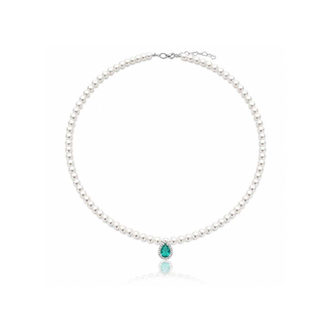 Colar de Pérola com Gota de Zircônia Turmalina em Prata