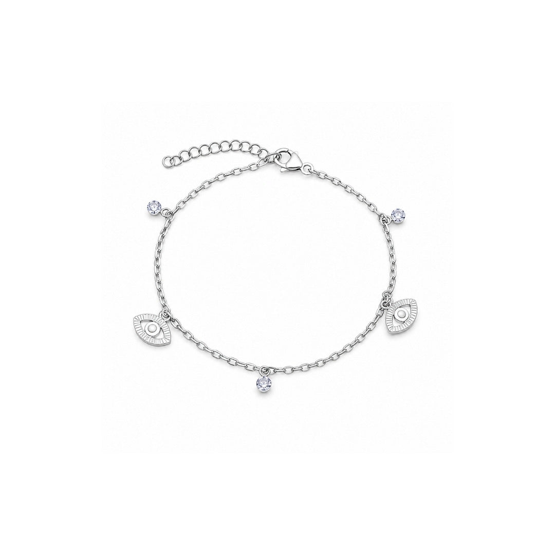 Pulseira Olho Grego com Ponto de Luz de Prata