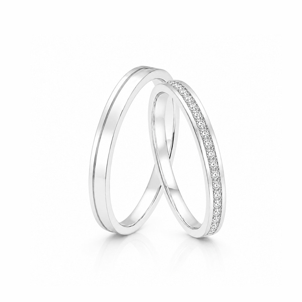 Par de Alianças Canaleta e Cravejada com Zircônias Prata 950 - 3mm