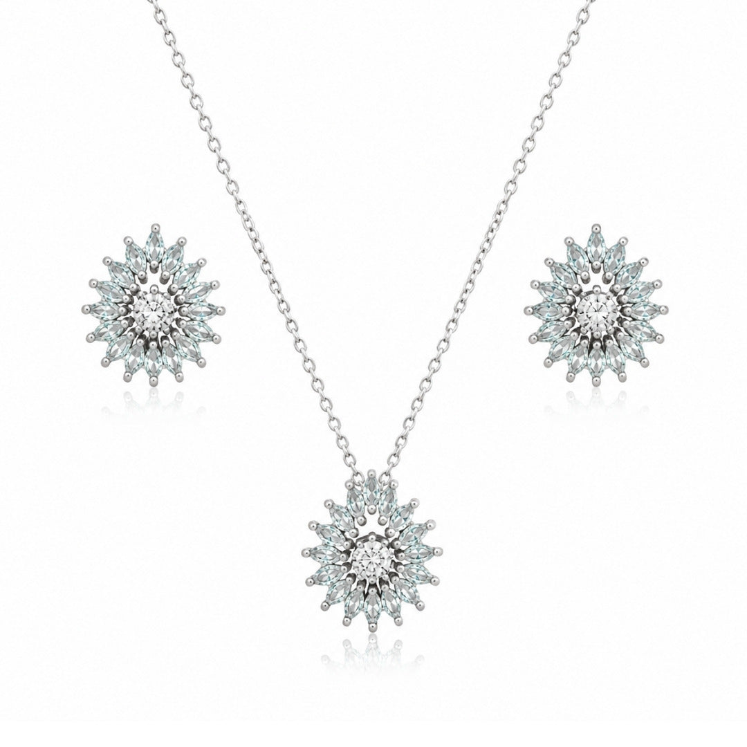 Conjunto Gota Água Marinha de Prata