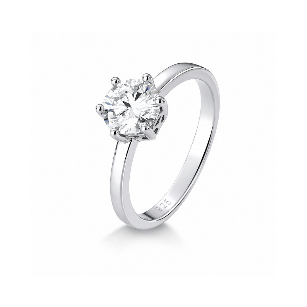 Anel Solitário Clássico Moissanite 1CT - 6,5mm